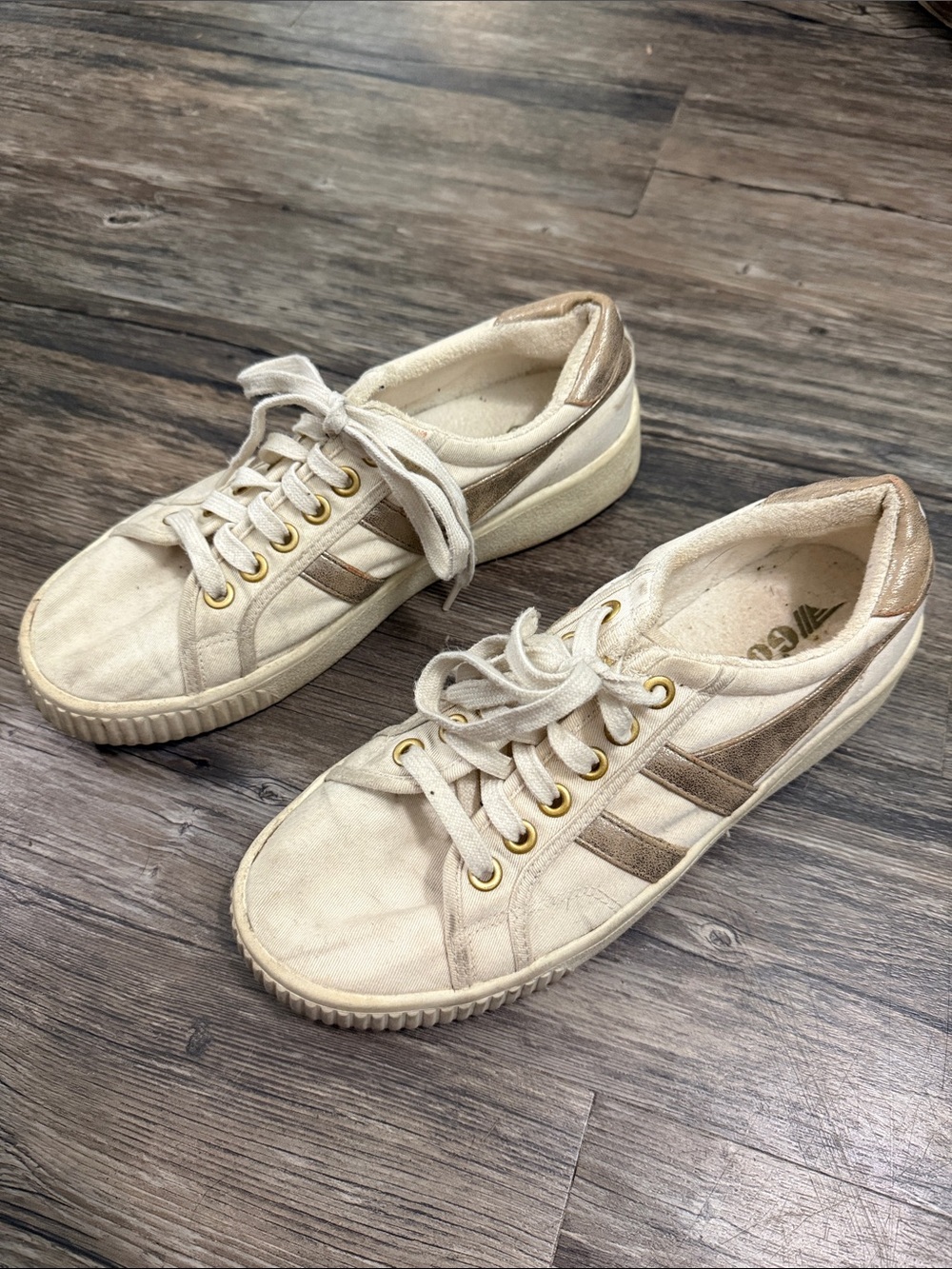 Gola Women's Baseline Mark Cox Cream Canvas Sneakers with Metallic size 10